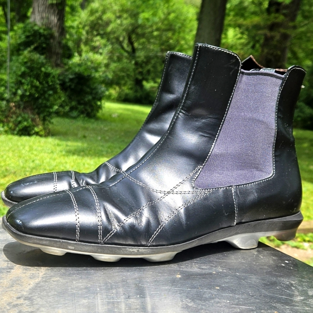 Miu miu Bubble Sole Boot leather black prada dress boots square toe bubble sole